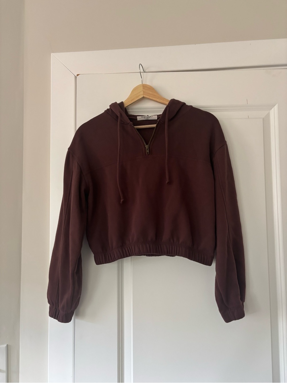Project Social T Cropped Half-Zip Hoodie in Deep Red